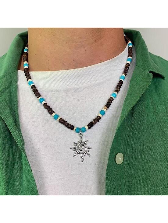 Other - Y2k 2000s style Wood Beaded dark brown and blue mixed wood Necklace with Cyber
